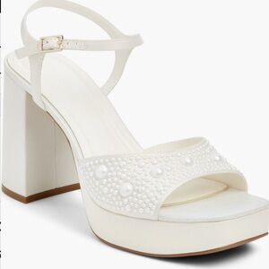 White Pearl-Embellished Open Edit Heels
Worn once for engagement shoot!